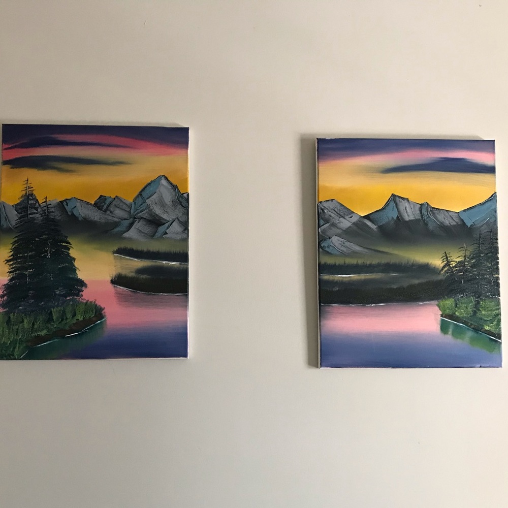 Two-Piece Sunset On The Lake Painting